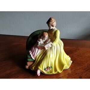 Vtg Josef Originals Musical Gallery Figurine Mother Daughter Reading Music Box